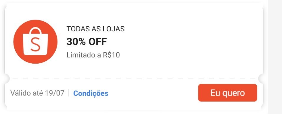 Cupom de 30% na Shopee