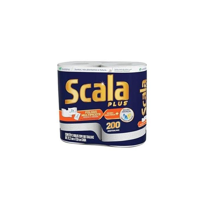 Scala Plus Papel Toalha Multipicote, 200 Toalhas 2 Rolos de 100 Toalhas Cada