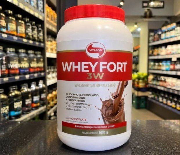 🛒 Whey Fort 3W Vitafor Proteina em Po Sabor Chocolate. Em Pote De 900g