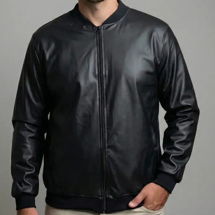 Jaqueta Bomber Courino Masculina Preta Com Zíper