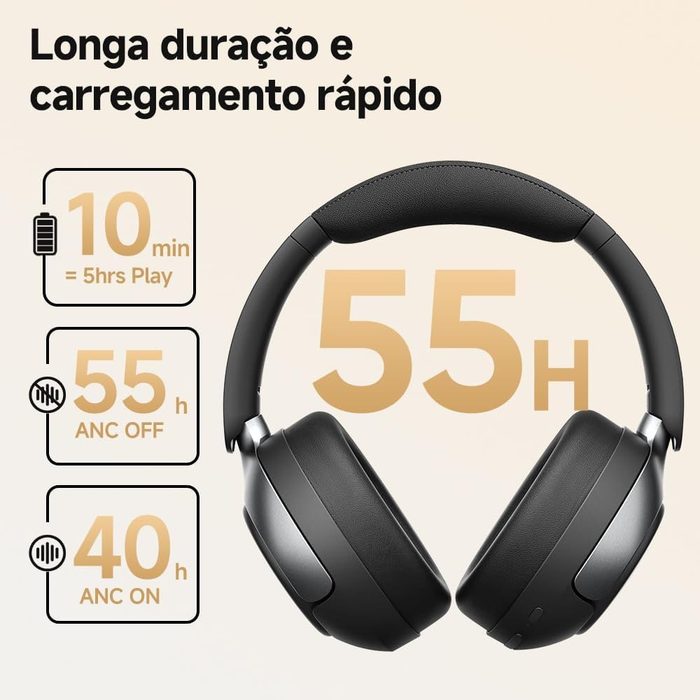 QCY H3 PRO ANC - Fone Bluetooth - Cancelamento 50dB - 55h Bateria - Preto
