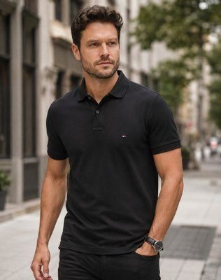 Camisa Tommy Hilfiger Masculino Curta Im 1985 Regular Polo Black
