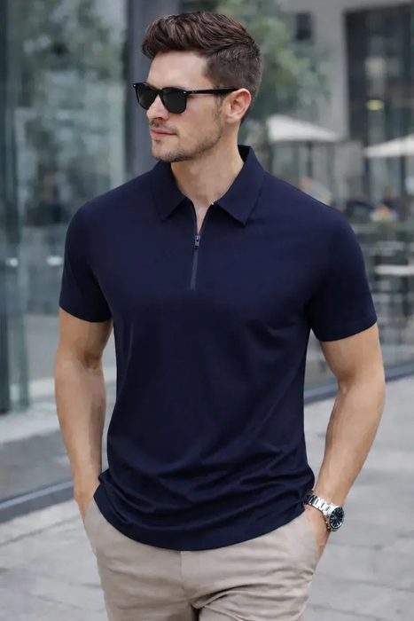 Camisa Polo Zíper Masculina Slim Fit Tecnológica