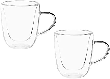 Mimo Style Par de Copos Para Chá Parede Dupla Com Alça, Material Vidro Borossilicato de Ótima Qualidade, Capacidade de 200 ml, Resistente, S