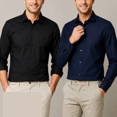 Kit 2 Camisas Slim Fit Polo Wear Preto / Marinho G