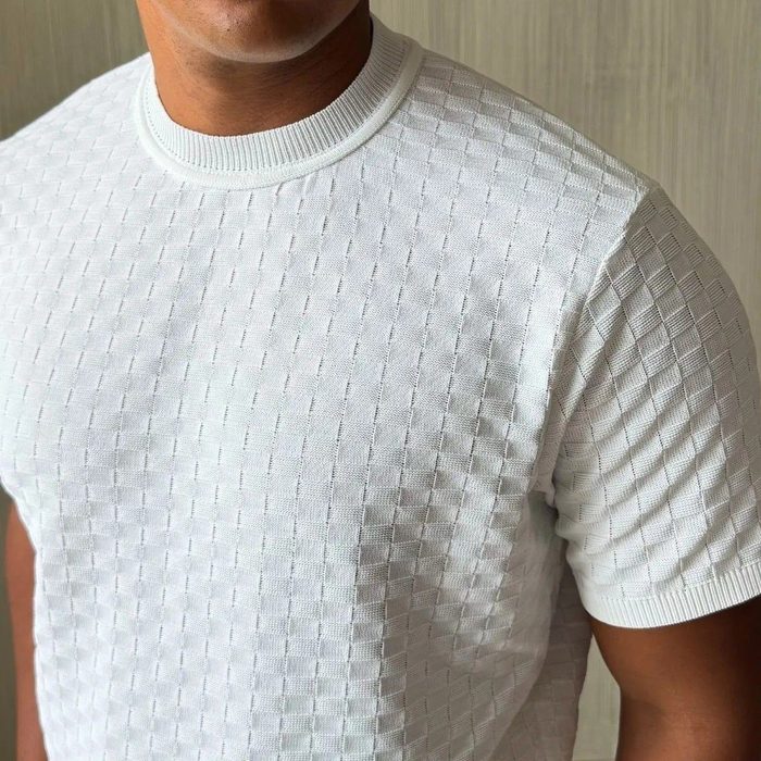 Camiseta Masculina Manga Curta Xadrez Tricô Leve Elegante