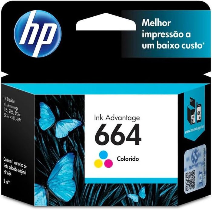 cartucho de tinta hp 664 colorido f6v28ab