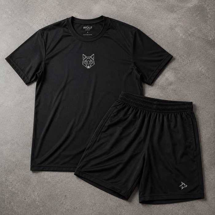 Kit Bermuda Lobo+camiseta Lobo Dry Fitness Academia Alpha