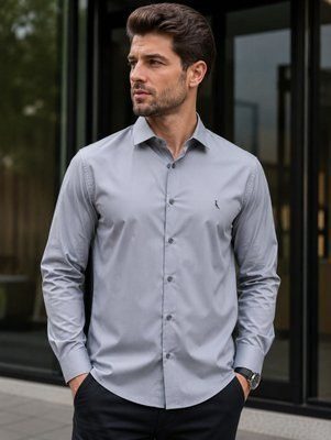 Camisa Ml Prado Reserva Cinza Claro Liso Gg