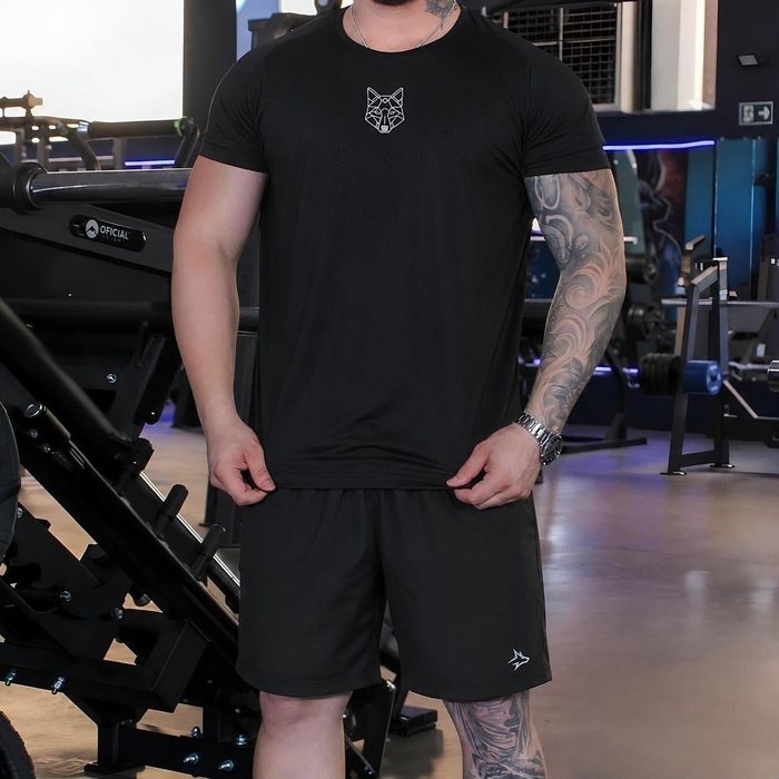 Kit Bermuda Lobo+camiseta Lobo Dry Fitness Academia Alpha