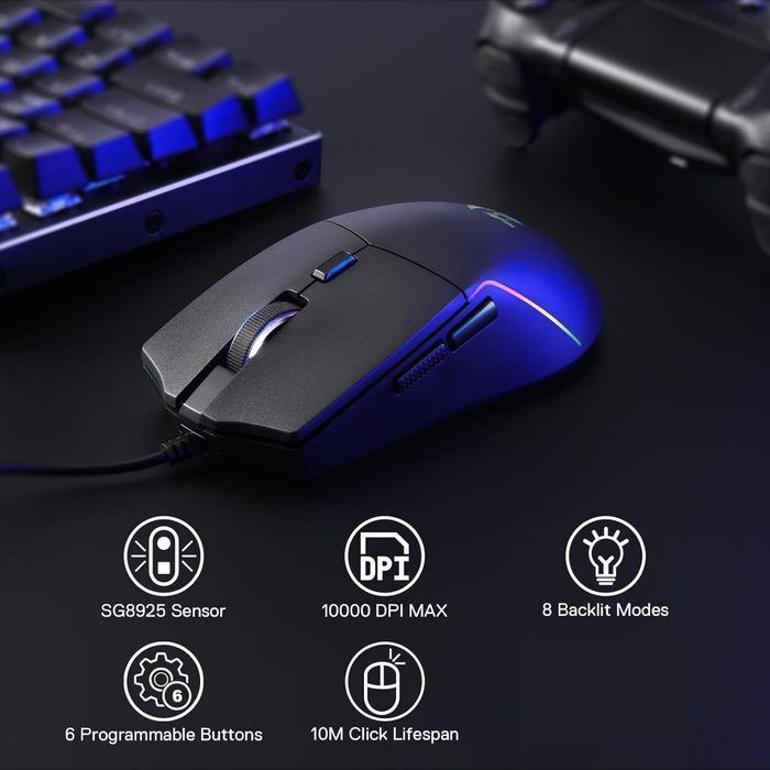 Mouse Gamer Redragon Naga Preto RGB 10000DPI 6 Botões Programáveis 82g M730-RGB