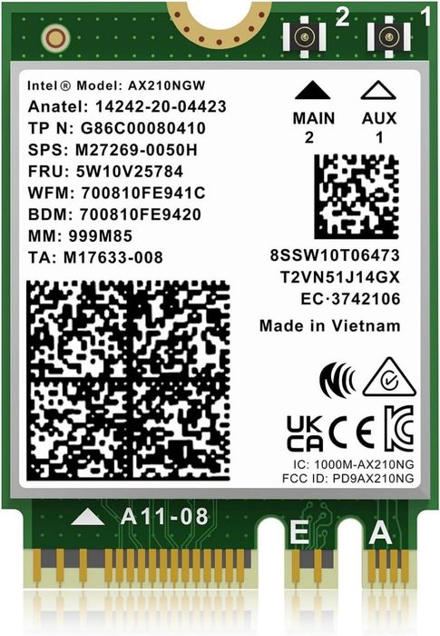 Placa sem fio WiFi 6E Intel AX210NGW, Bluetooth 5.3 Tri-Band 5400Mbps
