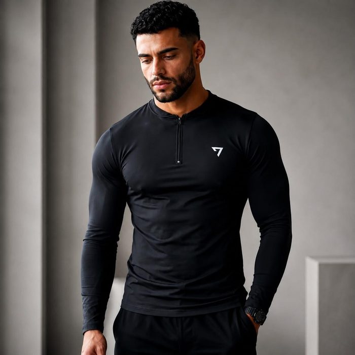 Camisa Térmica Masculina Segunda Pele Manga Longa Com Zíper