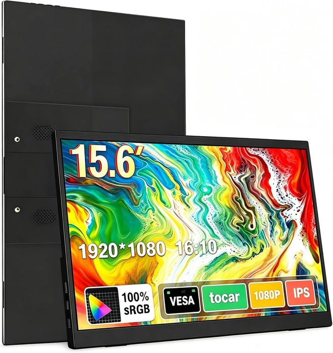Monitor portátil de 15,6 polegadas, conectividade USB-C e HDMI, resolução Full HD 1080p, falantes integrados