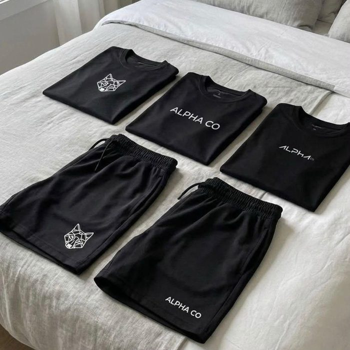 Kit 5 Peças All Black Dry 3 Camisetas E 2 Bermudas Alpha