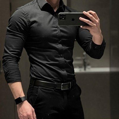 Camisa Social Masculina Slim Fit Premium Passa Facil Preto Liso Gg