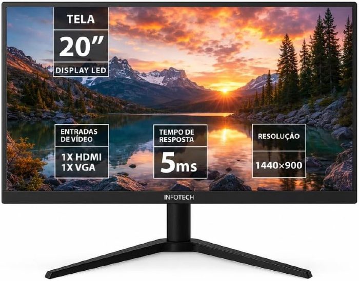 Monitor Enterprise LED 20" Polegadas 20WEV-KAN, Widescreen, 75Hz, Conexões HDMI e VGA, Padrão Vesa Bivolt Automático