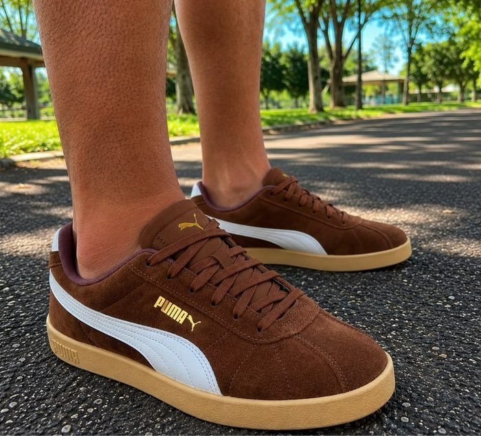 🛒Tênis Masculino Club Ii Puma Flat Bronze-puma White-puma Gold Lisa