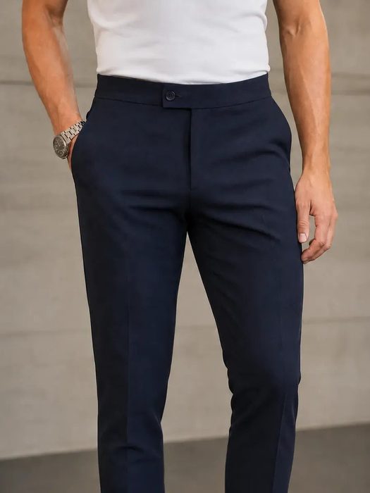 Calça Alfaiataria Masculina Slim Fit Premium Social Azul Liso