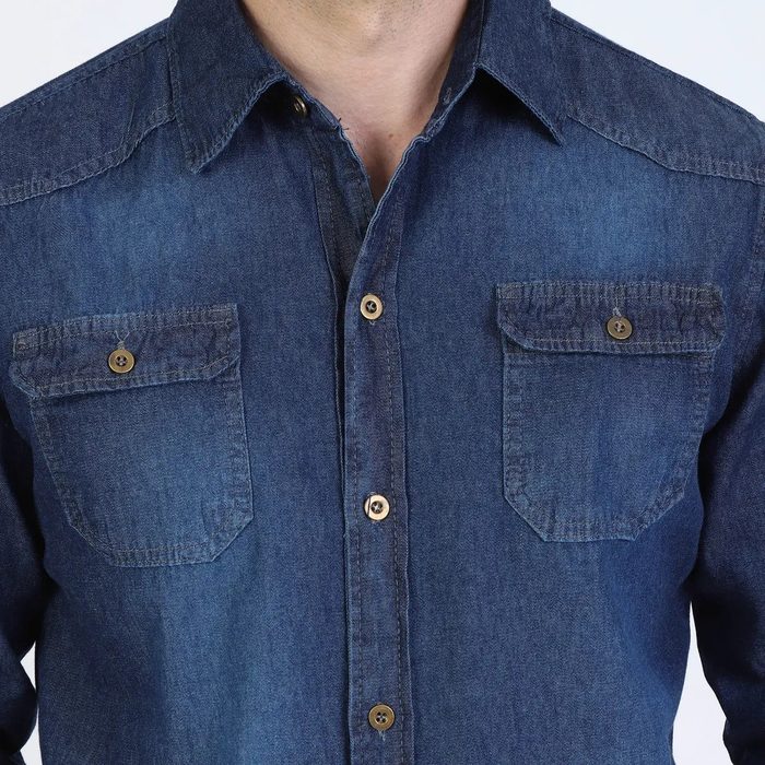 Camisa Jeans Social Manga Comprida Casual Basico