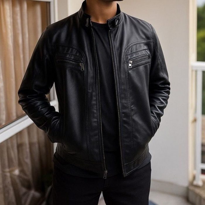 Casaco Couro Masculina Forrada Slim