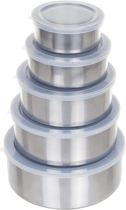 Chef Buddy Conjunto de 5 peças de tigelas de aço inoxidável com tampas, prata