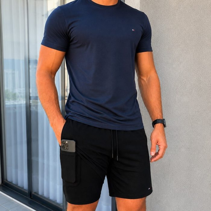 đź›’ Shorts Bermuda CompressĂŁo 2 Em 1 Sandrini Academia Bolso Preto Liso