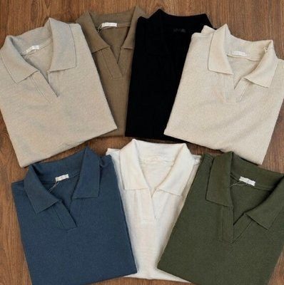 Camisa Camiseta Polo Masculina Texturizada Sem Botão