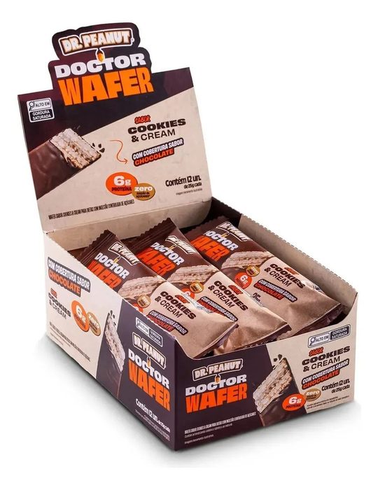barra wafer dr peanut doctor cookies cream 25g 12 unidades