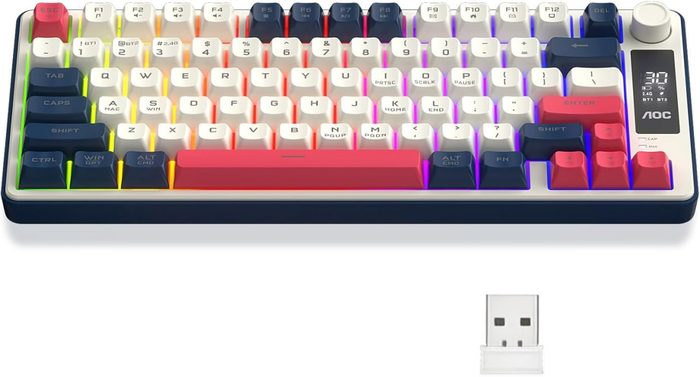 AOC GK280 Teclado sem fio 70%, Bluetooth Trimodo /2.4 GHz/USB-C