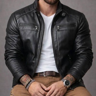 Jaqueta De Couro Masculino Slim Resistente P ao EGG