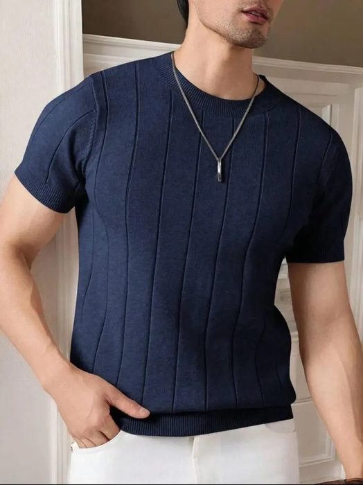 Blusa Masculina Básica Manga Curta Canelada Tricot Modal