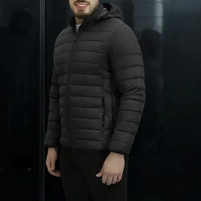 Jaqueta Masculina Casaco Nylon Puffer Preta Com Capuz Touca