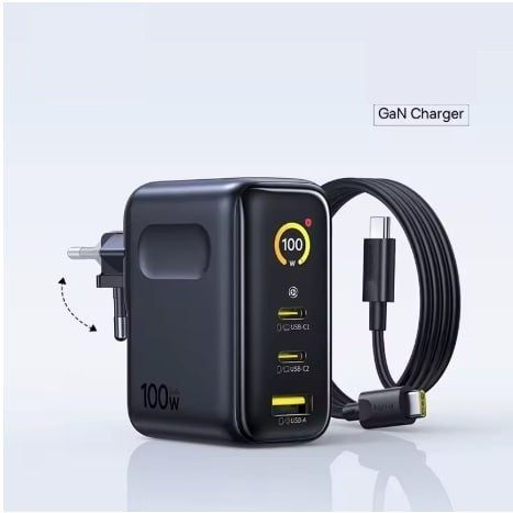 ✈️ Baseus Carregador 100W GAN - Display Inteligente - Dual Port USB-C