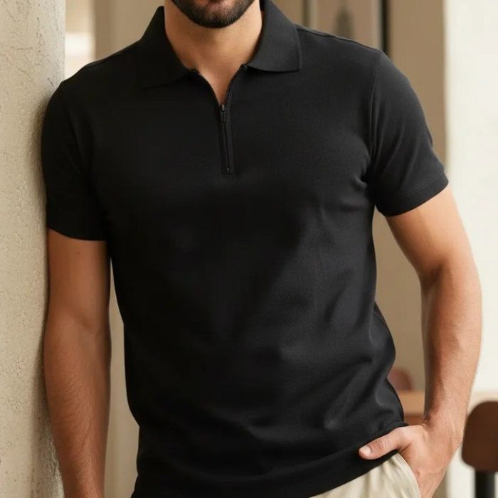 Camisa Polo Masculina Anistia Zíper Slim Algodão Elastano P ao GG