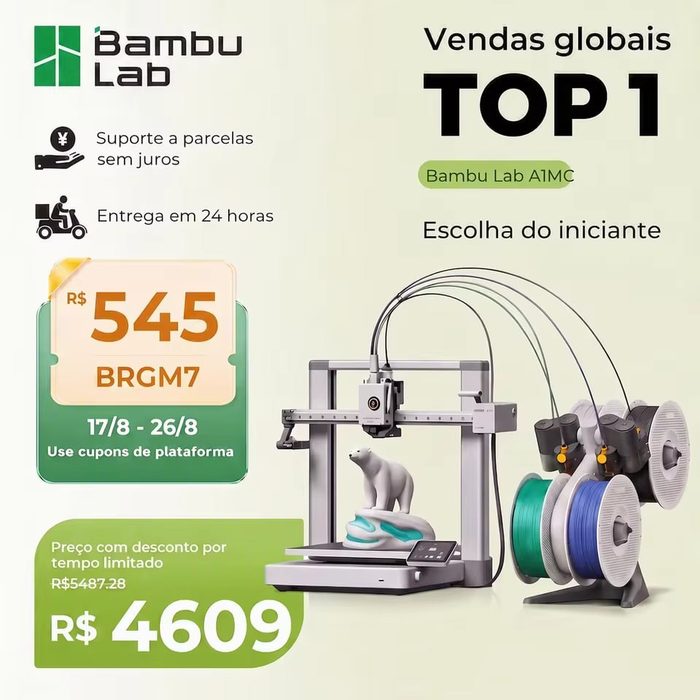 Impressora 3D Bambu Lab A1 Combo com AMS Lite, Impressão Ultra-Rápida de 500mm/s, Nivelamento Automático,