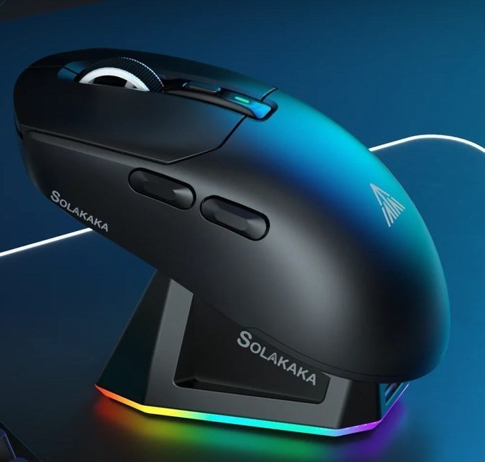 Mouse Gamer Solakaka Sm822 Tri-Mode 2.4GHz/Bluetooth/Com Fio Paw3311 24000Dpi com Função Macro e Base de Carregamento