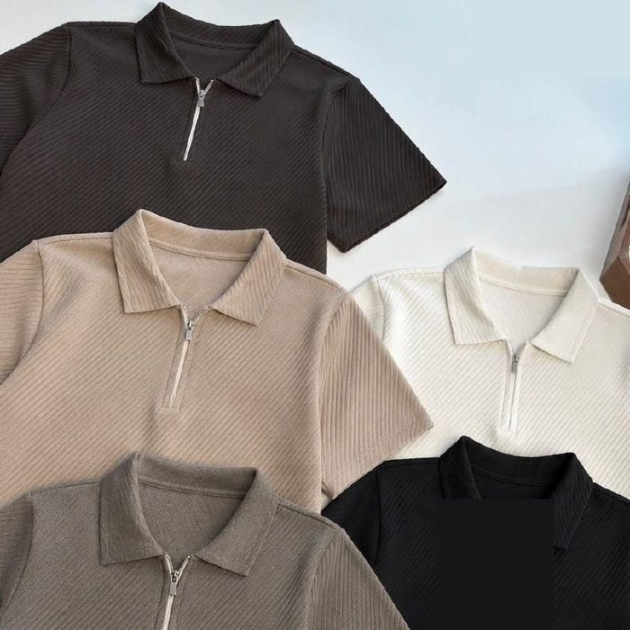 Kit 2 Camiseta Polo Manga Curta Com Ziper Masculina Canelada