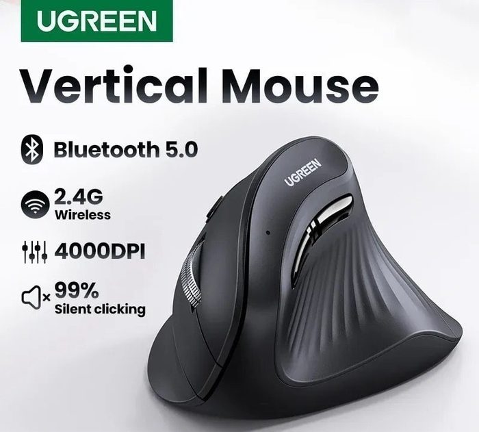 Mouse Ergonômico Ugreen Bluetooth 5.0 Wireless 2.4g ergonomico 4000dpi 6 botões 4k DPI bluetooth5.0 2.4 pilha