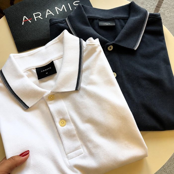 Polo Aramis Classic 1 Friso Branco E Marinho