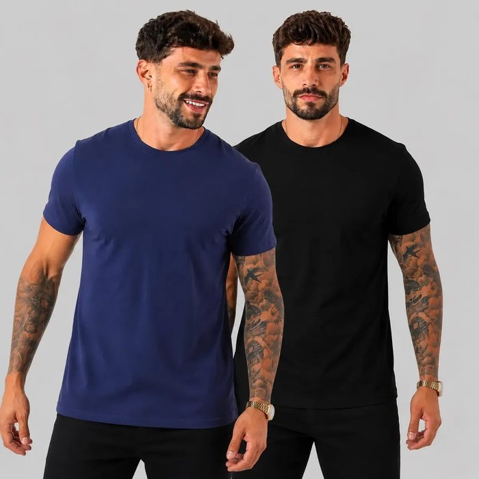 Kit 2 Camiseta Masculina Malha Peruana Premium P ao G1