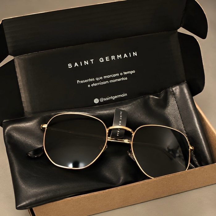 Óculos De Sol Saint Germain Dourado Harbor Aviador Uv400 Lente Preto Desenho Espelho