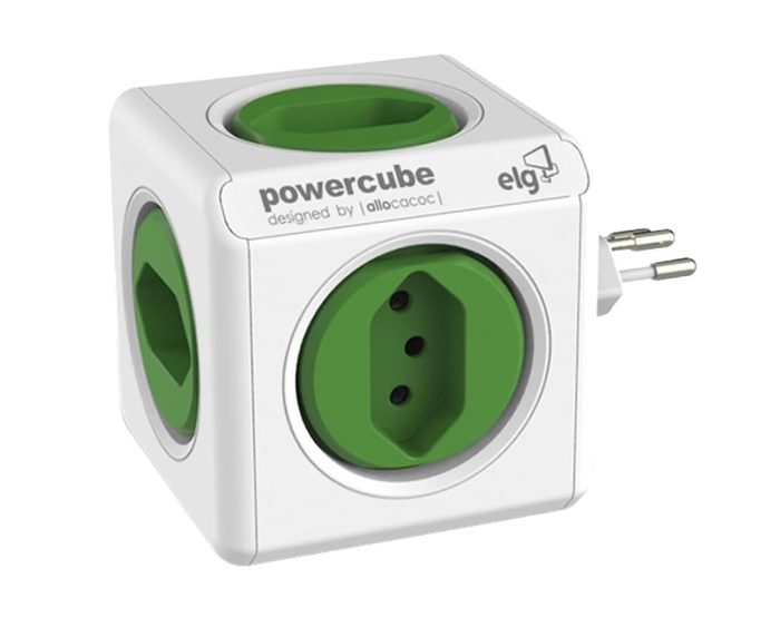 ELG, PWC-R5, PowerCube, Multiplicador 5 Tomadas, Disjuntor Integrado de 10A, Filtro de Linha com Protetor de Surto, Bivolt, Branco e Verde