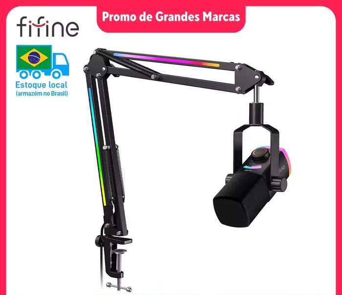 microfone fifine ampligame am8prot kit com braço articulado rgb