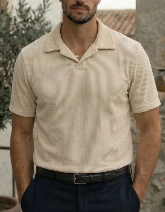 Camisa Camiseta Polo Masculina Texturizada Sem Botão