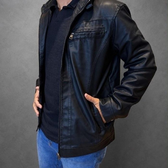 Casaco Couro Masculina Forrada Slim