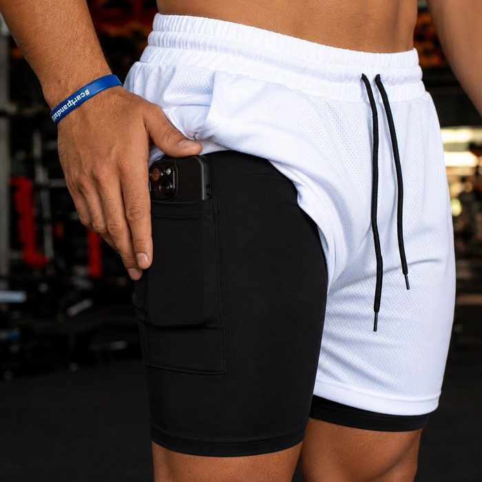 Kit 3 Shorts 2 Em 1 Duplo Bolso Para Academia Treino Corrida P ao GG