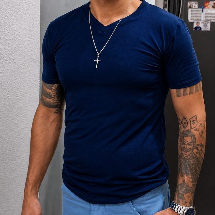 Kit 3 Camisetas Gola V Slim Fit Masculina Camisa Blusa Lycra P ao GG