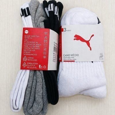 Kit 6 Pares Meias Puma Cano Médio Alto Atoalhada Original 34 a 46