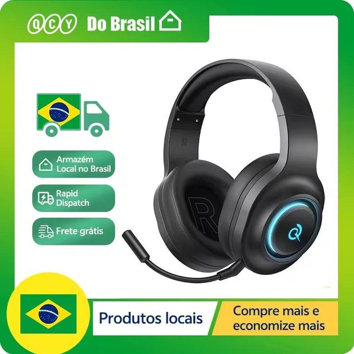 Headset Gamer QCY Heroad V200 Wireless, Bluetooth 6.0, Driver de 50mm, Áudio Surround 7.1, EQ Dinâmico, Microfone e Iluminação RGB